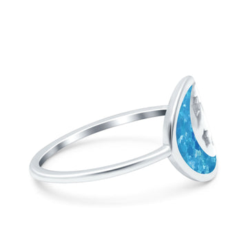 Moon and Stars Ring Band Lab Created Blue Opal 925 Sterling Silver (12mm)
